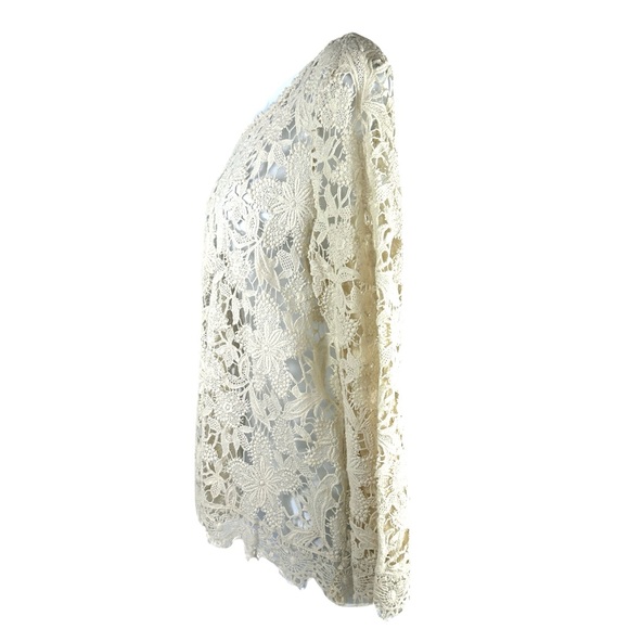 Pink Martini open weave crochet lace long sleeve scoop neck top - ivory Sz Large - Picture 4 of 16